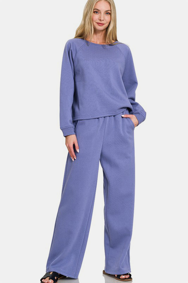 Relax In Style - Raglan Top and Pants Set - Dusty Blue