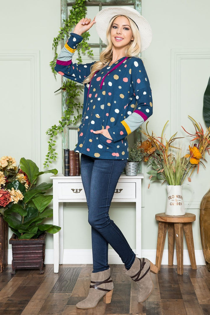 Playful Charm - Polka Dot Hoodie - Navy