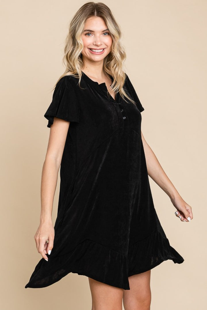 Strong Woman - Ruffled Asymmetric Hem Dress - Black