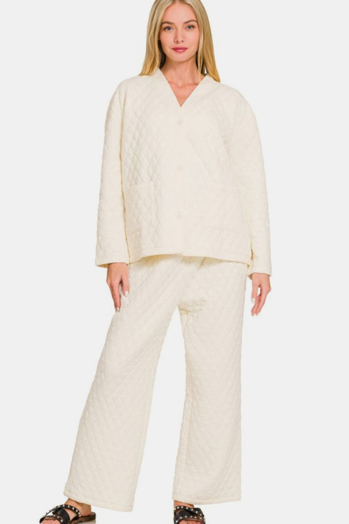 Snug & Stylish Quilted Loungewear Set - Cream