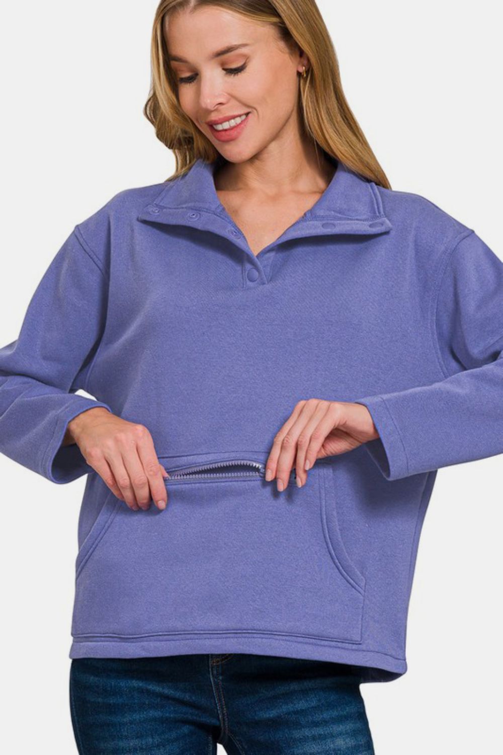 Plush Comfort Turtleneck Fleece Sweatshirt - Blue Purple