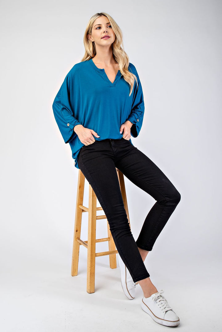 Effortless Days - 3/4-Sleeve Blouse - Teal