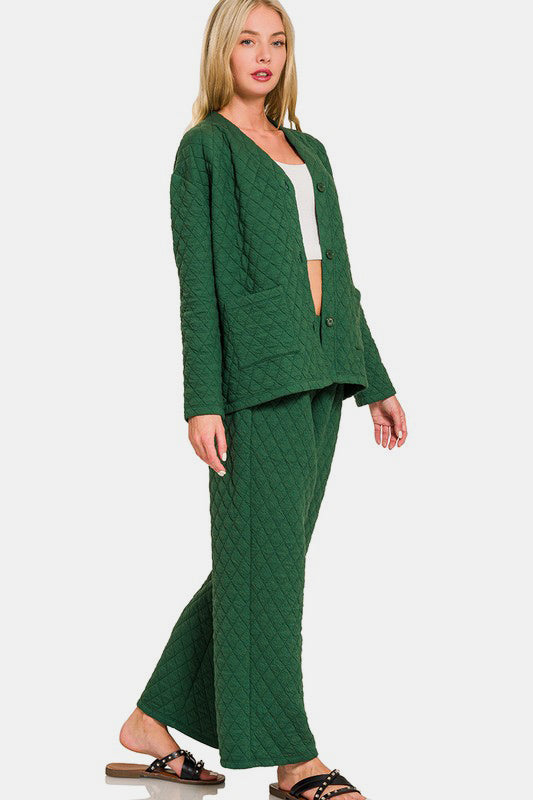 Snug & Stylish Quilted Loungewear Set - Green