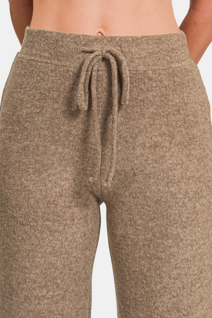 Sweater Soft - Drawstring Hacci Cropped Pants - Mocha