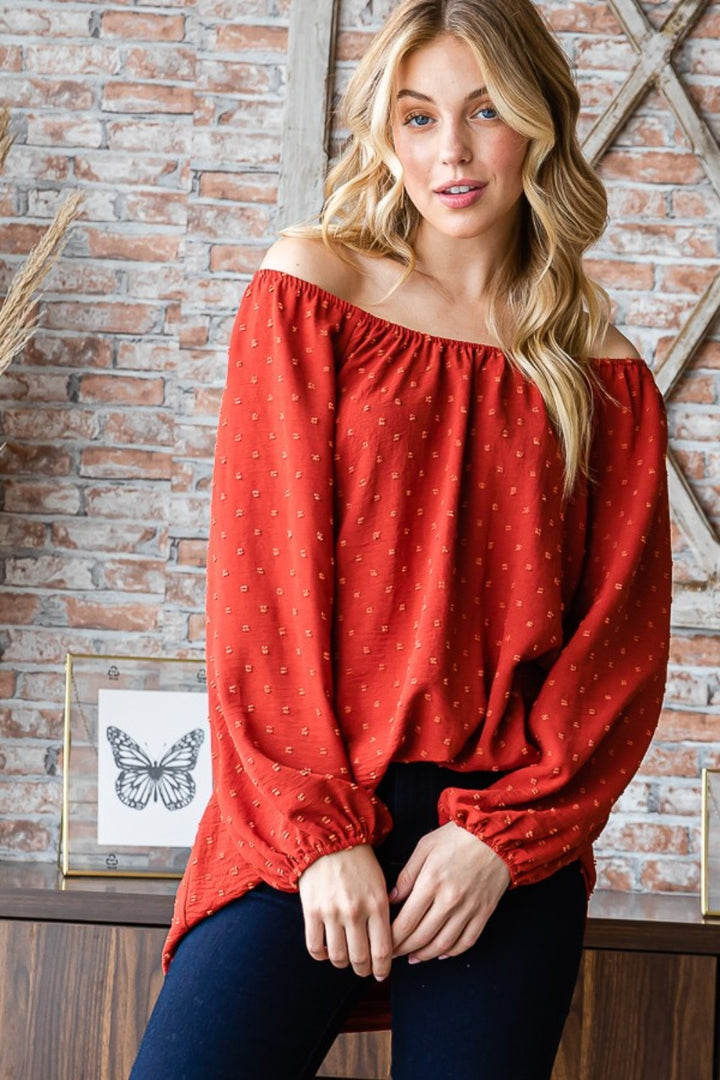 Touch Of Romance Swiss-Dot Off-Shoulder Top