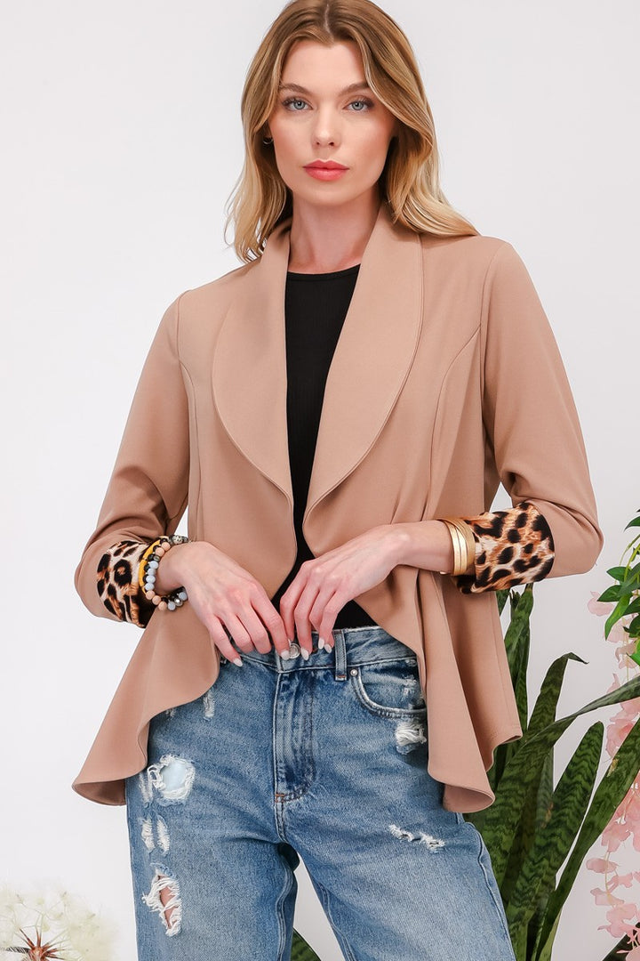 Be Courageous - Leopard Cuff Cardigan Blazer - Mocha