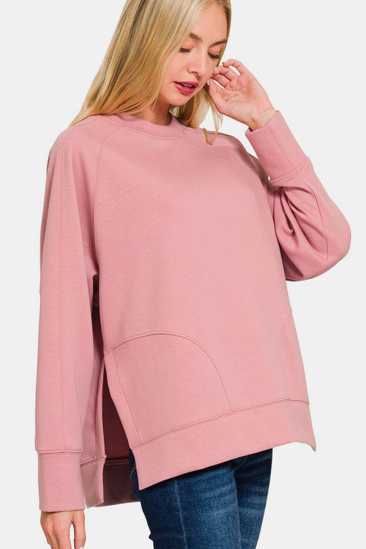 Light Rose Cozy Side-Slit Sweatshirt