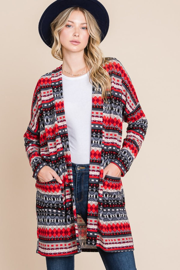 Chic Touches Geometric Cardigan - Red