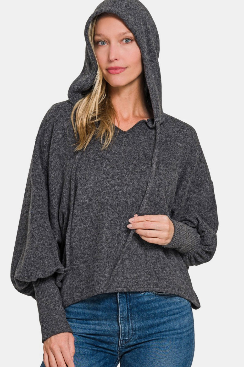 Snuggle Weather - Brushed Hacci Hoodie - Black/Charcoal