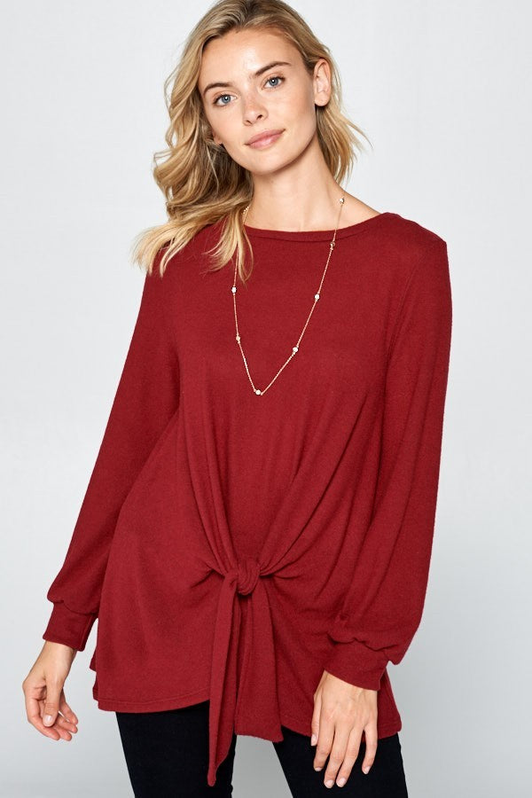 Upscale Cozy - Knot-Front Hacci Top