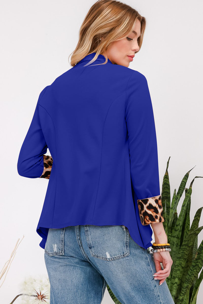 Richly Blessed - Leopard Cuff Cardigan Blazer - Royal Blue