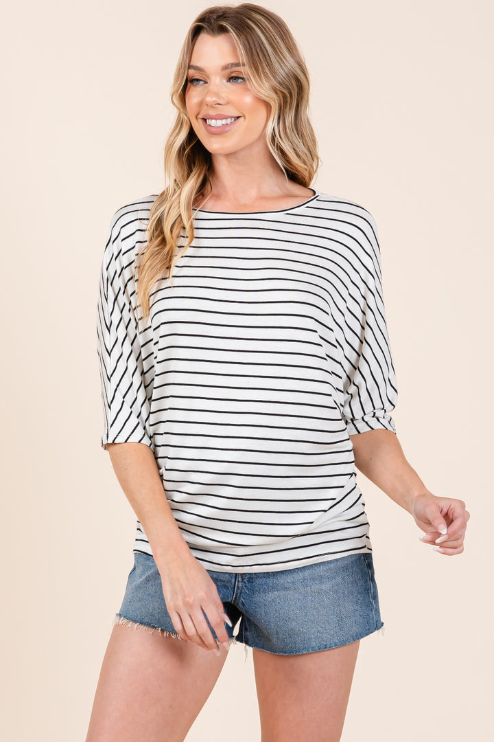 Closet Staple - Striped Boat-Neck Dolman Top - Ivory