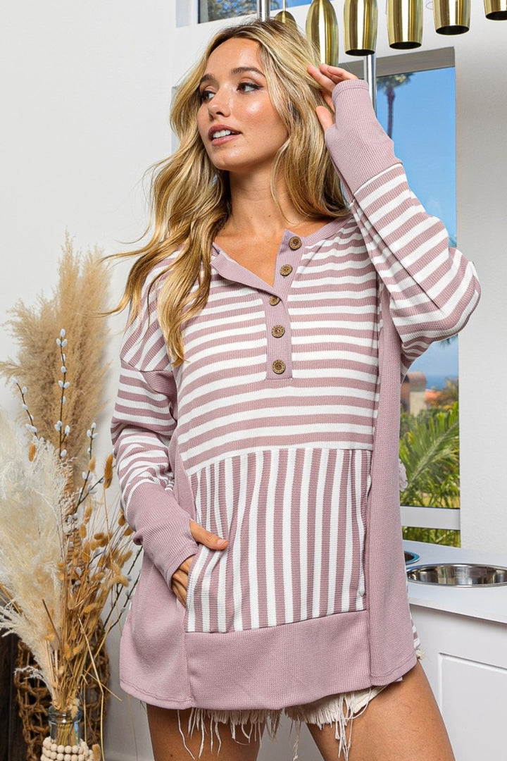 Thermal Striped Oversized Thumbhole Top