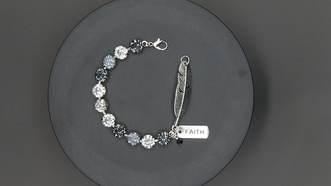 Faith Charm - Handcrafted Austrian Crystal Under His Feathers Bracelet - Grey/Clear