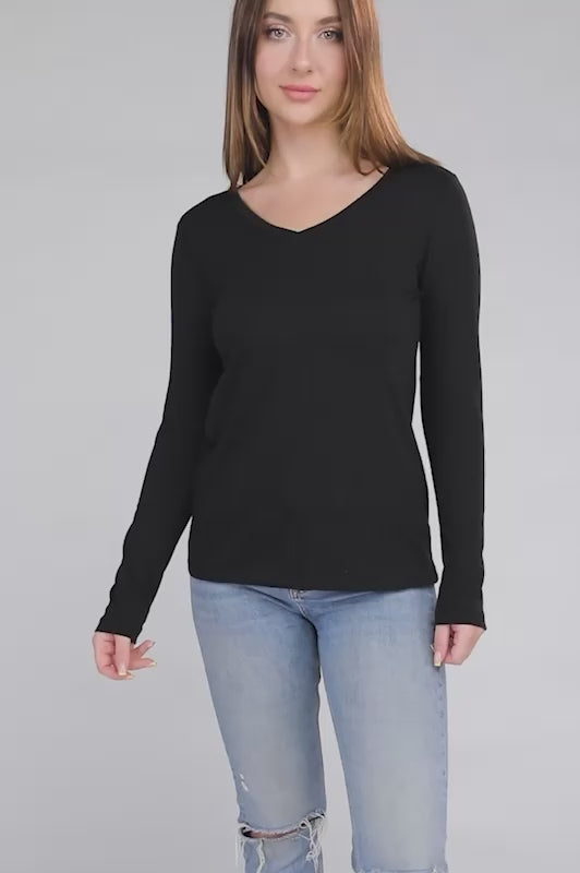 Comfy Basics - Cotton V-Neck Top - Black