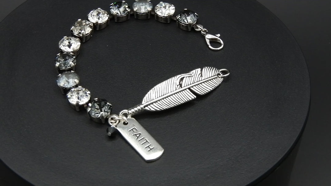 Faith Charm - Handcrafted Austrian Crystal Under His Feathers Bracelet - Grey/Clear