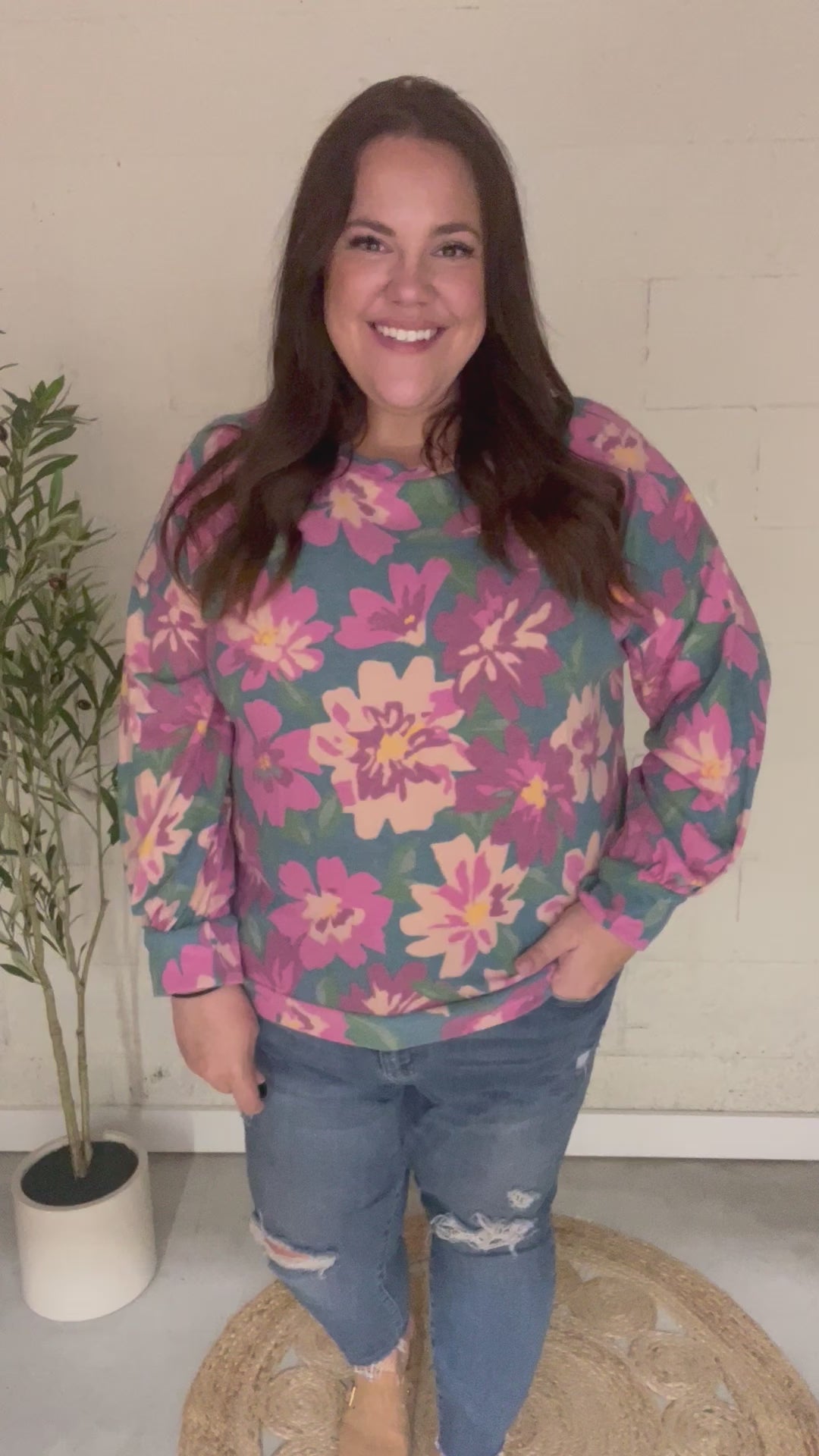 Boldly You - Soft Floral Sweater Top - Teal