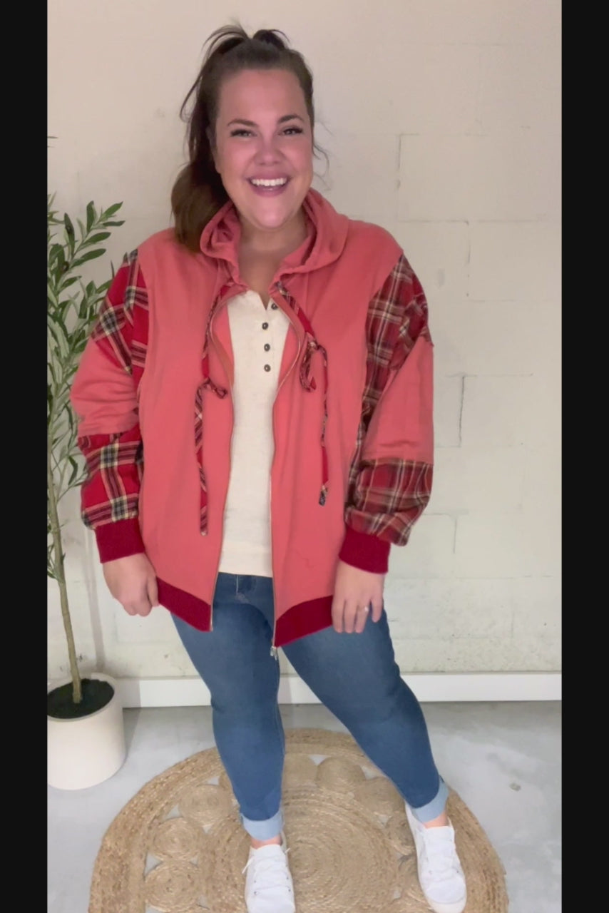 Loved And Adored - Plaid French Terry Hoodie Jacket