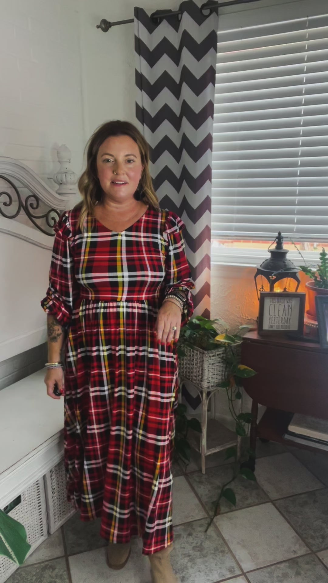 Red Plaid Fit & Flare Midi Dress