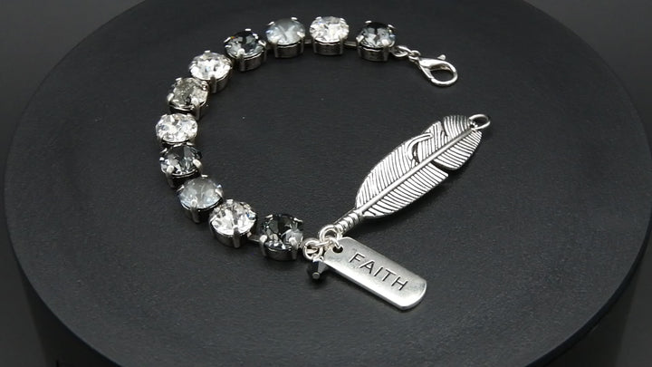 Faith Charm - Handcrafted Austrian Crystal Under His Feathers Bracelet - Grey/Clear