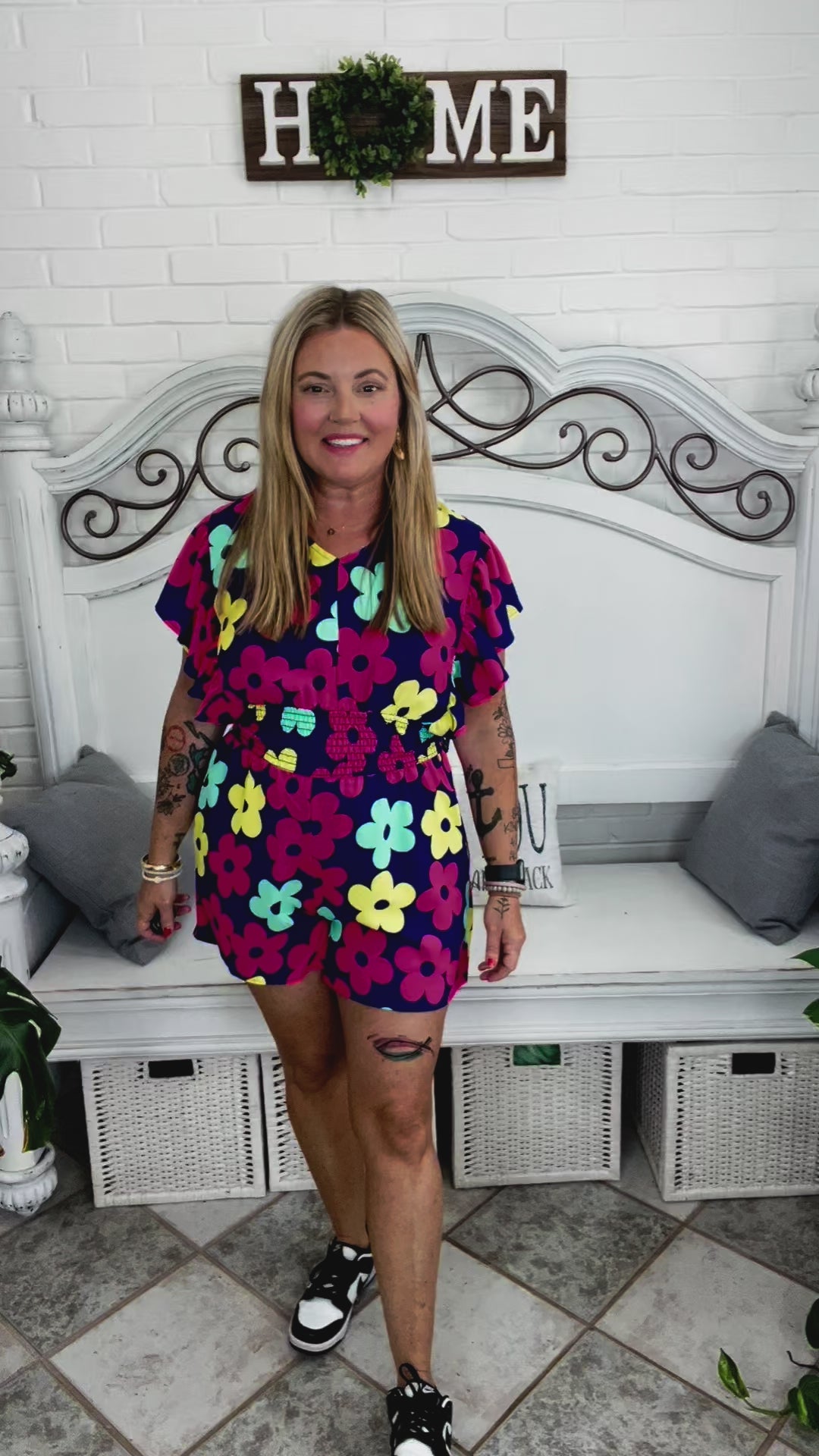 Bold Florals - Smocked-Waist Romper