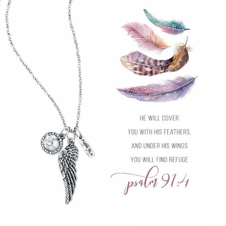 Psalm 91 Under His Feathers Stainless Steel Necklace