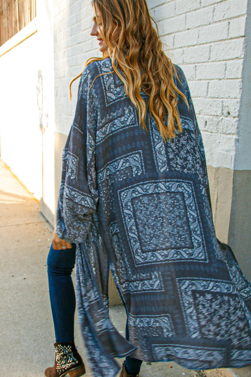 [FINAL SALE] Let's Go Out Charcoal Grey Patchwork Kimono