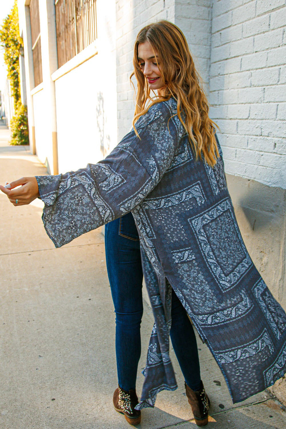 [FINAL SALE] Let's Go Out Charcoal Grey Patchwork Kimono