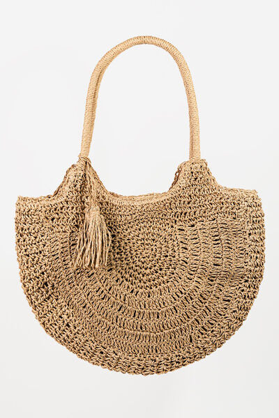 Fashion-Forward Straw Braided Tote Bag with Tassel