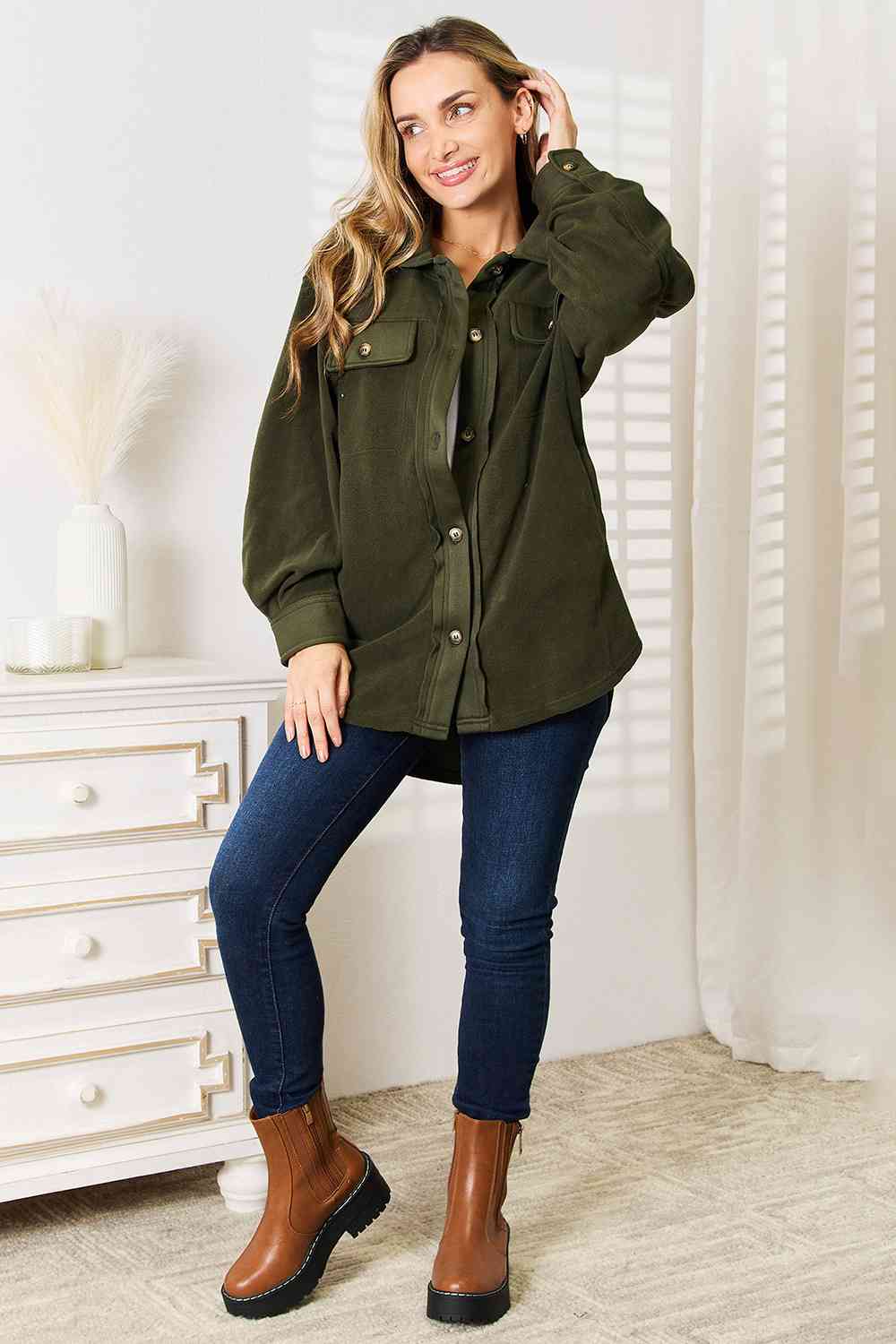 Cozy Days Shacket - Army Green