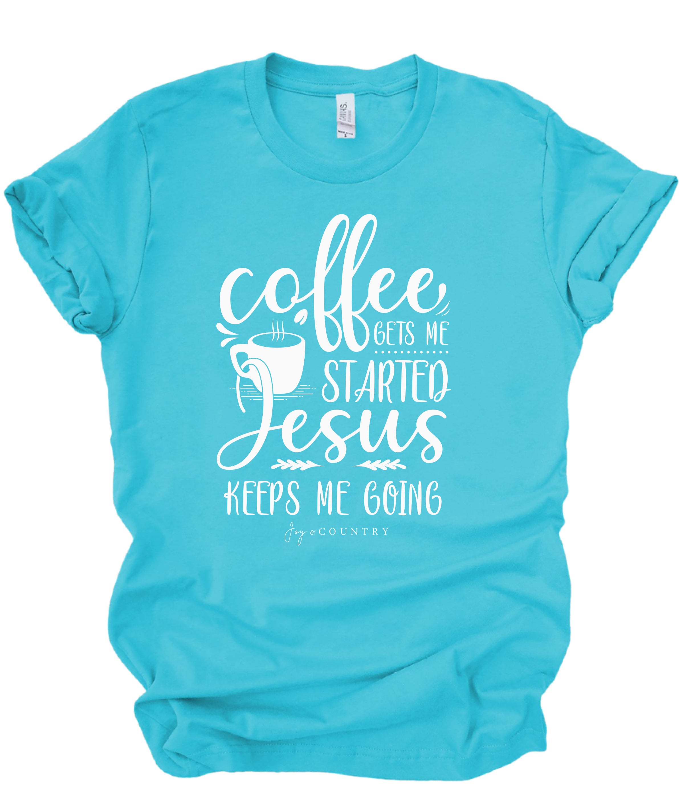 Coffee Gets Me Started Jesus Keeps Me Going Heather Color T-Shirt –