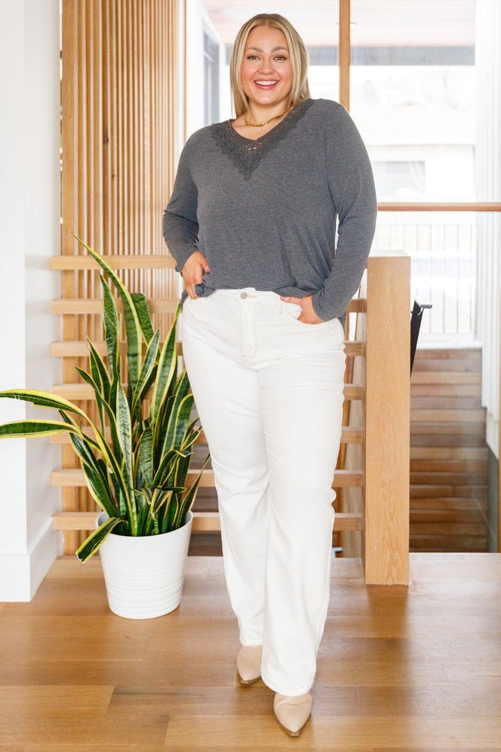 Lace-Trimmed V-Neck Top