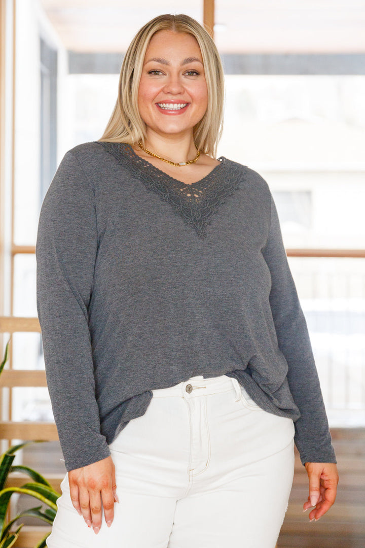 Lace-Trimmed V-Neck Top