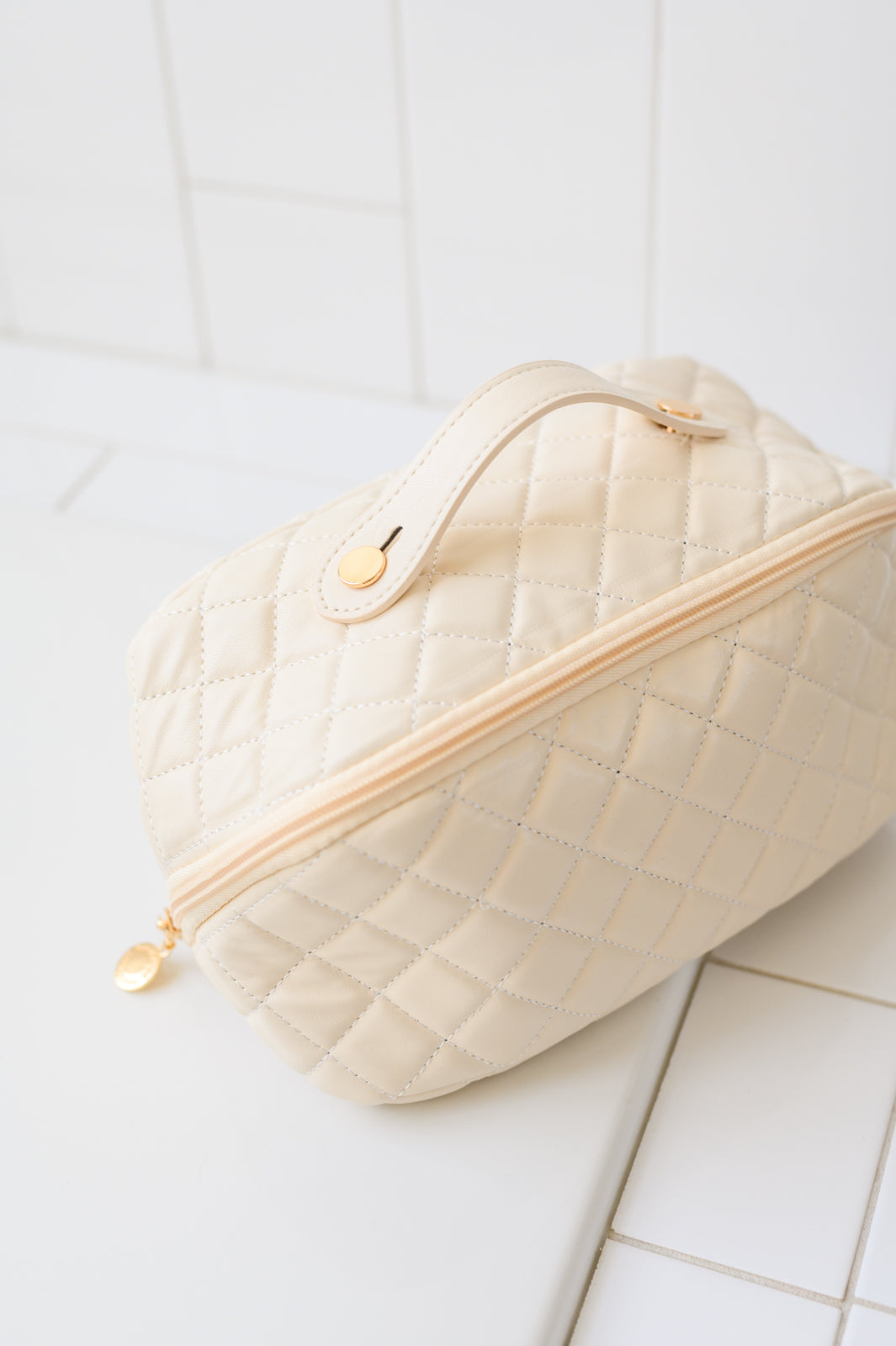 Cream Makeup Bag - Large Capacity