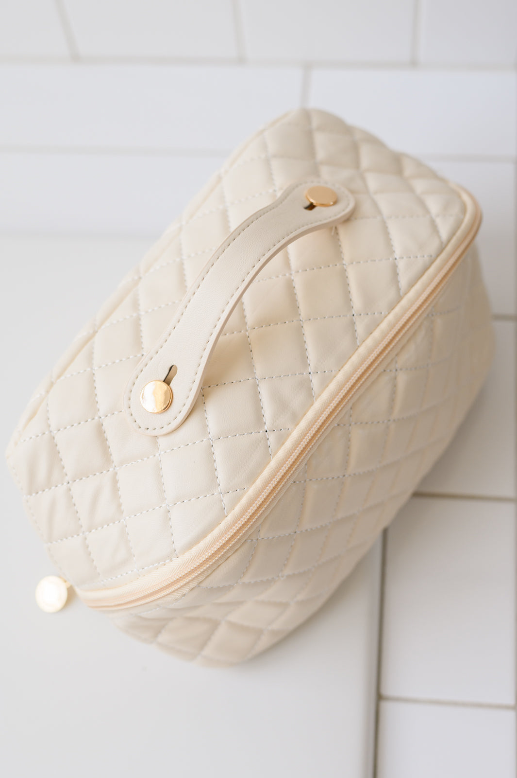 Cream Makeup Bag - Large Capacity