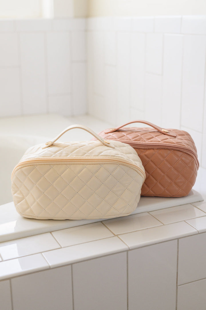 Cream Makeup Bag - Large Capacity