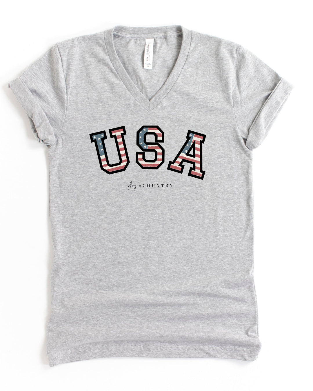 FINAL SALE - SINGLE - USA Patriotic - Unisex V-Neck Tee - Joy & Country