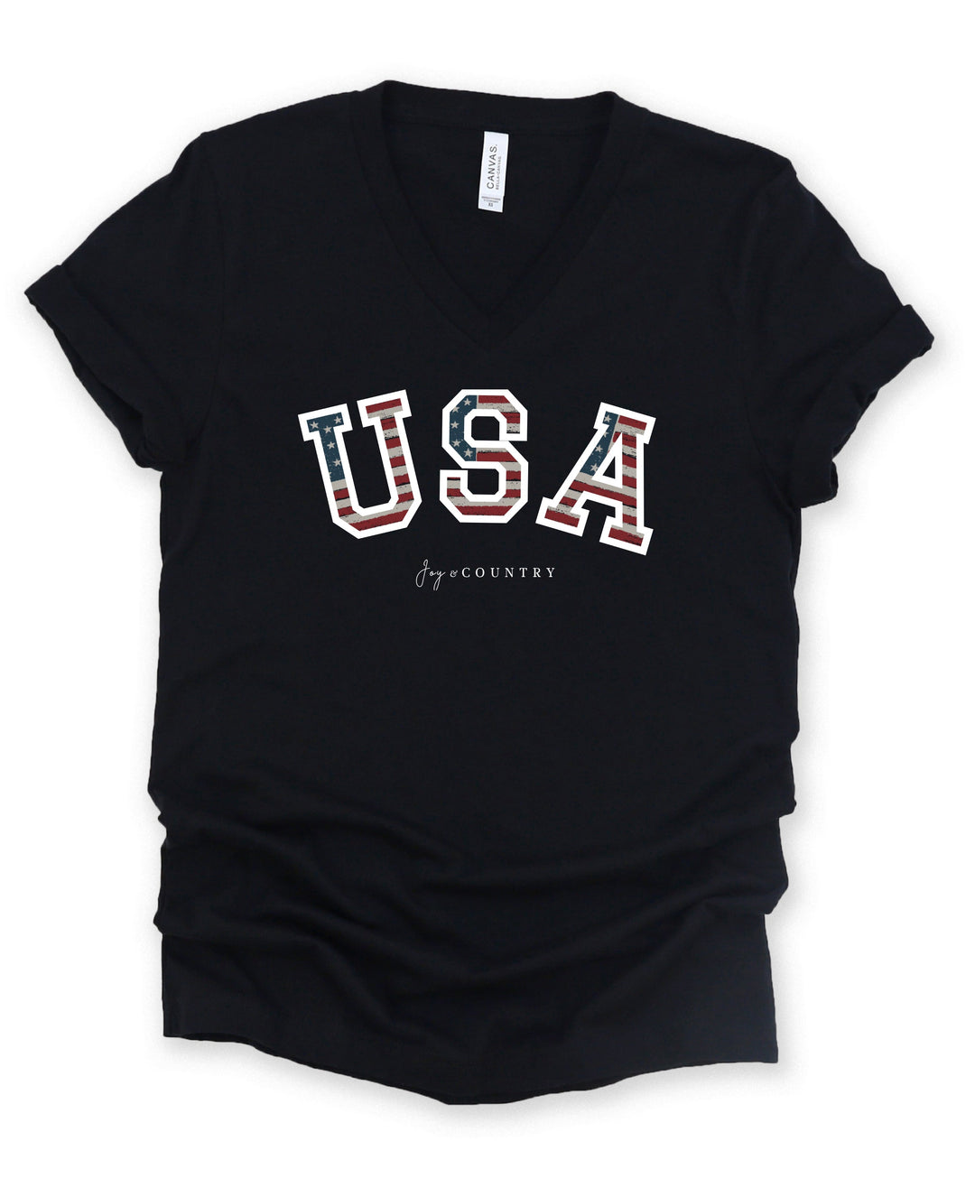 FINAL SALE - SINGLE - USA Patriotic - Unisex V-Neck Tee - Joy & Country