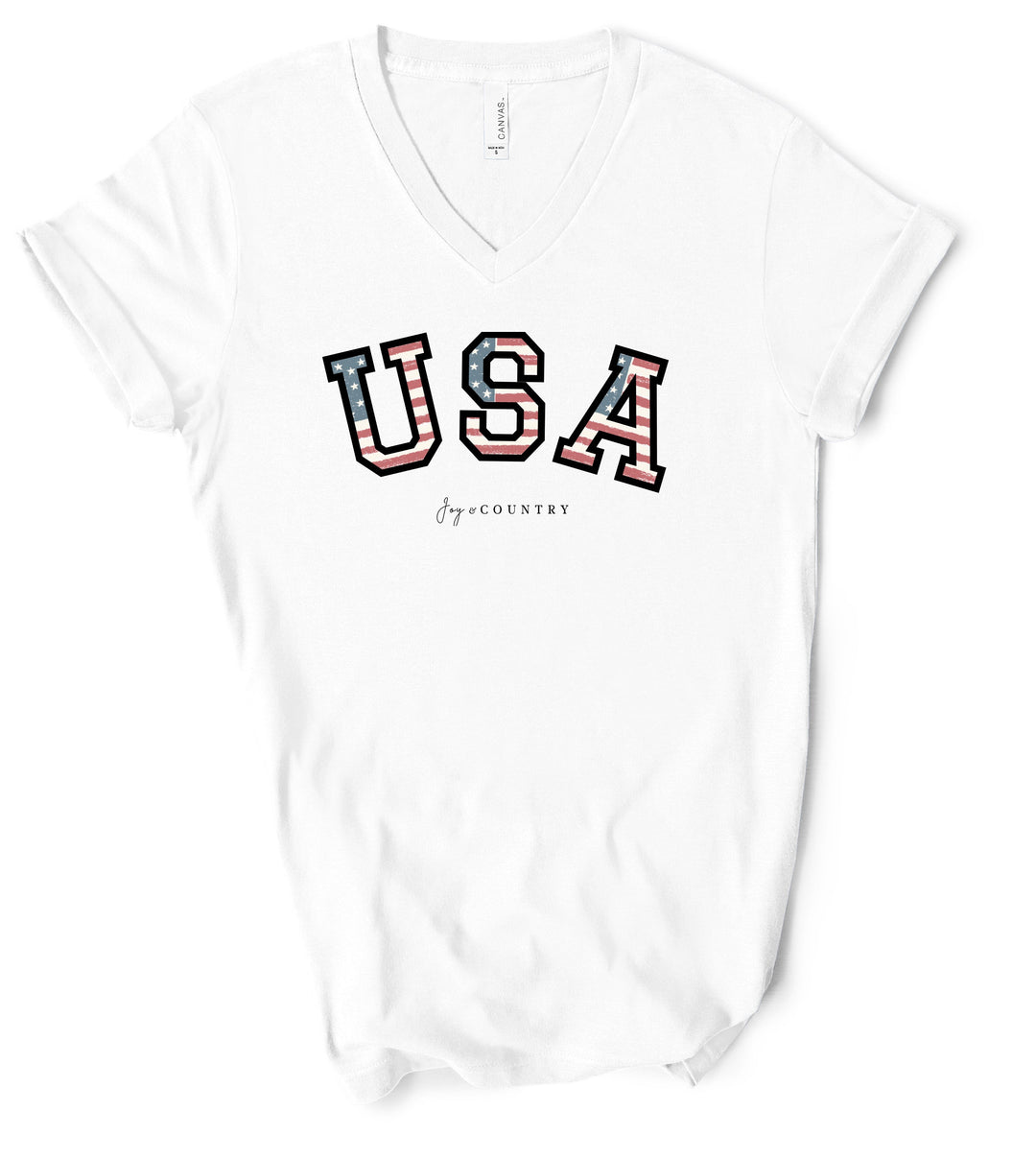 FINAL SALE - SINGLE - USA Patriotic - Unisex V-Neck Tee - Joy & Country