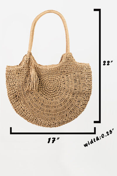 Fashion-Forward Straw Braided Tote Bag with Tassel